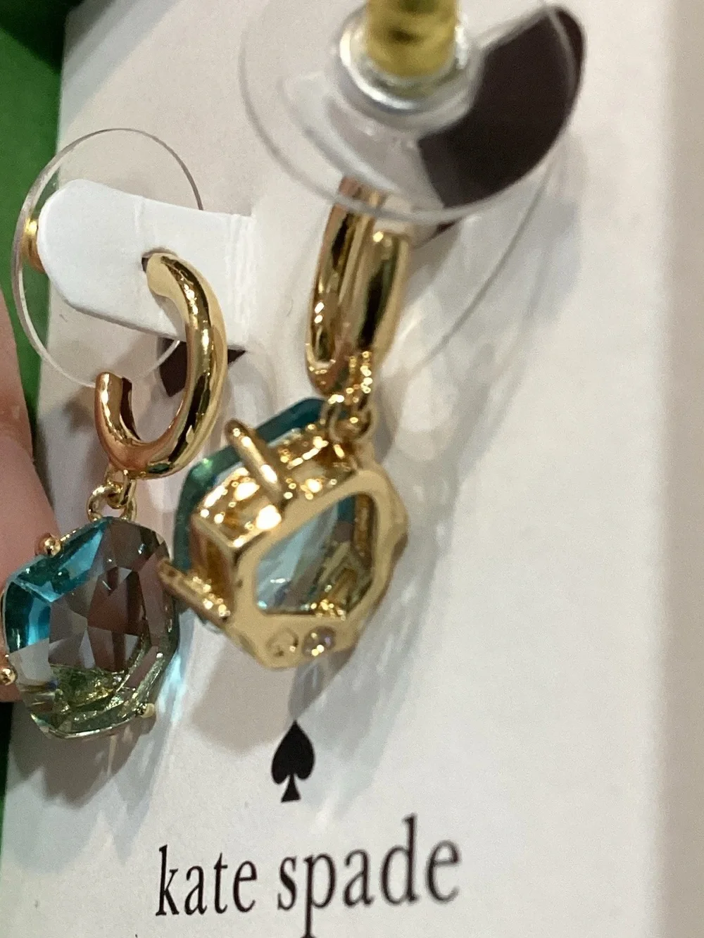kate spade Treasure Trove Gold Huggie Earrings with Light Blue Crystal Drops